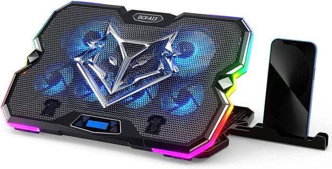 KeiBn Upgraded Gaming Laptop Cooler Pad with 9 Quiet RGB Fans, Cooling Pad for 15.6-17.3 Inch Laptops with 7 Height Stands, 2 USB Ports, Phone Stand-Blue