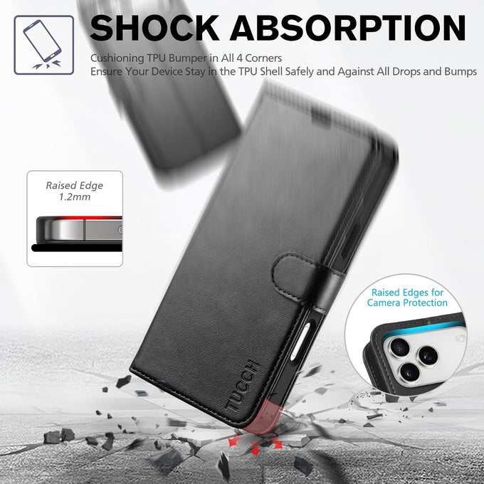 TUCCH Wallet Case for iPhone 18 Pro Max & 17 Pro Max, 4 Card Holders, Black