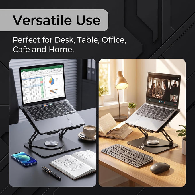 Laptop Stand with Cooling Fan& RGB Lighting,360° Rotating Iron Laptop Riser