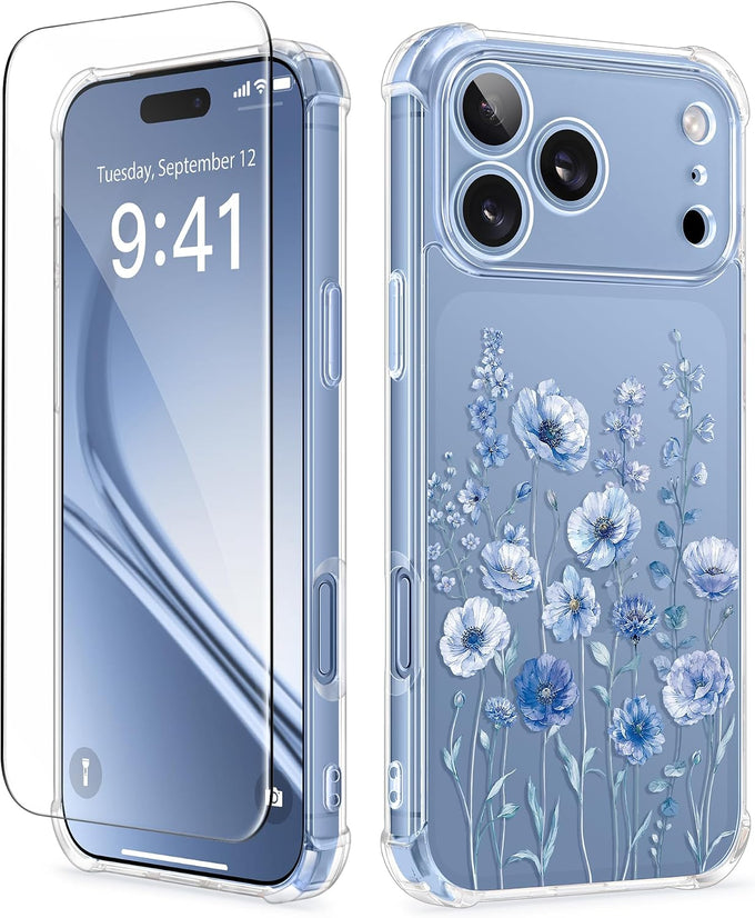 GVIEWIN for iPhone 17 Case Floral Clear Slim Women