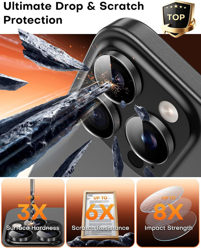 TOCOL for 2 Pack iPhone 16 Pro Max Camera Lens Protector/iPhone 16 Pro Camera Lens Protector Tempered Glass HD Individual Scratch Resistant Cover Accessories Case Friendly（Black）