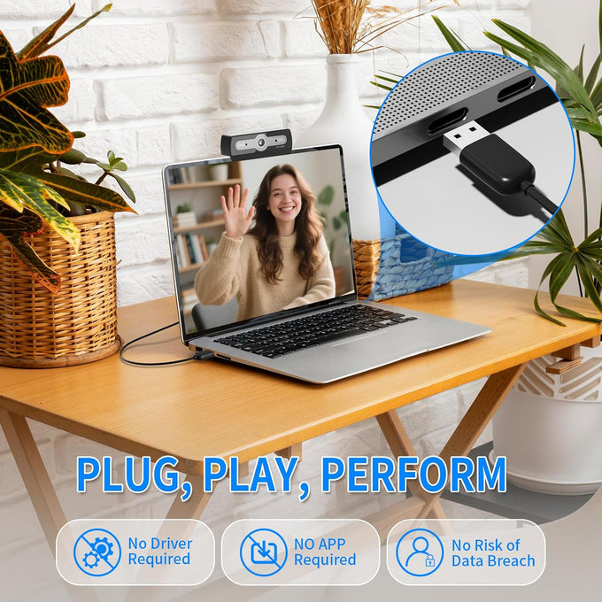 1080P Webcam with Microphone, USB Computer Camera for PC Full HD Web Cam for Desktop Computer Auto Light Adjustment Streaming Camera Plug and Play Noise Cancelling Webcam for Windows & Mac