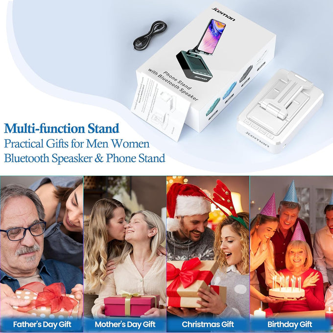 JTEMAN Cell Phone Stand with Bluetooth Speaker,Gifts for Men Tech Gadgets