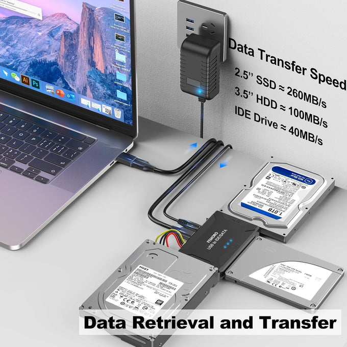 Hard Drive Reader USB 3.0 & Type C to SATA IDE Adapter, Data Recovery Kit
