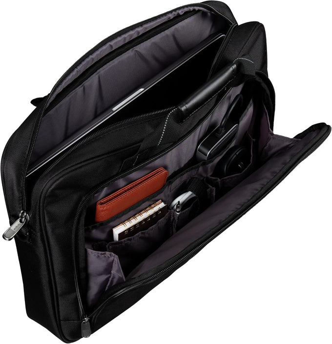 Targus 15-16 Inch Slim Lightweight Laptop Briefcase, Black - Messenger and Shoulder Bag with Padded Compartment and Trolley Strap for 16" Laptops (TCT027US)