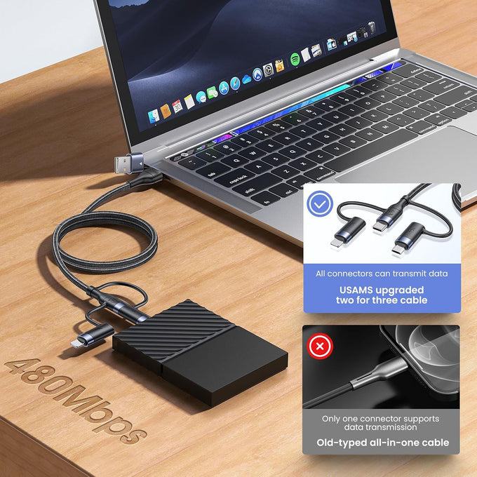 3-in-1 USB C Multi Fast Charging Cable 60W 4FT Nylon Multi Charger