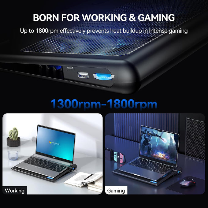 TECKNET Laptop Cooling Pad - 12"-15.6" Laptop Cooler with Quiet Cooling Fan