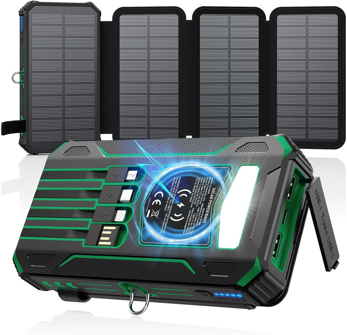 SOARAISE Solar Power Bank 48000mAh Wireless Portable Charger with 4 Cables