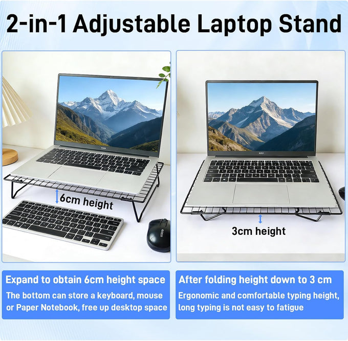 Laptop Cooling Pad Stand with Cooling Mesh, Height Adjustable Metal Laptop Stand for Desk，Ergonomic Notebook Riser Fits Most 10-16 Inch Laptops