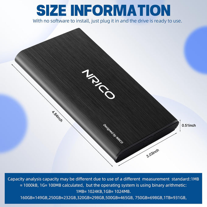 NRICO Ultra Slim 750GB Portable External Hard Drive USB3.0 HDD Storage Compatible for PC, Desktop, Laptop,Mac,PS4, Xbox one (Black, 750, GB)