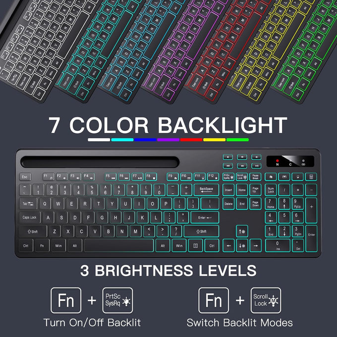 Soueto Wireless Keyboard with RGB Backlit, Phone Holder for Mac/PC, Black