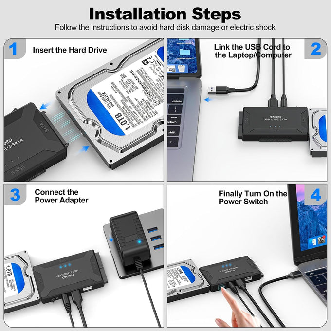 Hard Drive Reader USB 3.0 & Type C to SATA IDE Adapter, Data Recovery Kit