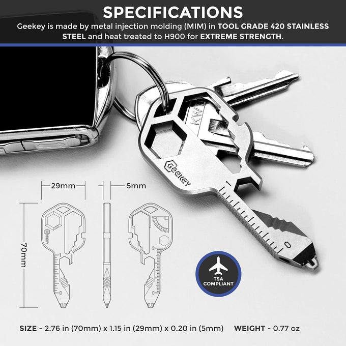 Geekey Keychain Multitool – Key Tool with 16+ Functions | Bottle Opener