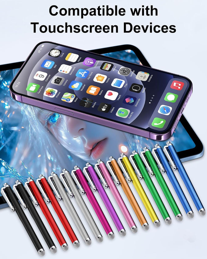 Stylus (15 PCS), Stylus for Touchscreen, Universal Fiber Tip, Pen Clip