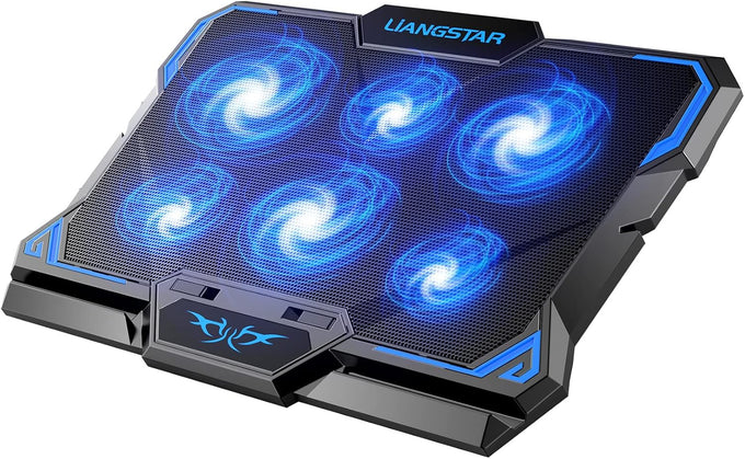 LIANGSTAR Laptop Cooling Pad, Laptop Cooler with 6 Quiet Fans for 12-17 Inch Notebook Gaming Fan Stable Stand, 7 Height & Wind Speed Adjustable, 2 USB Port & Phone Holder (Black)