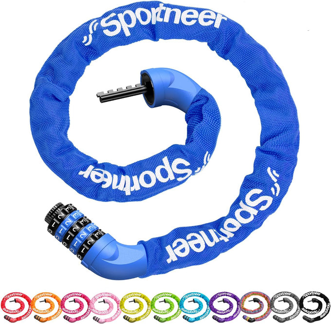 Sportneer Bike Lock: 5 Digit Combination High Security Anti Theft Bike Chain Lock - 3.2/3.6/4ft Heavy Duty Keyless Bicycle Lock for Bike, Motorcycle, Scooter, Door & Gate - 4/6mm Thick, Easy to Use