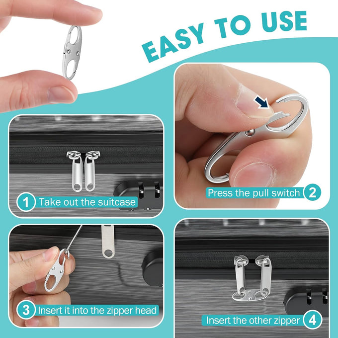 8 Pcs Anti-Theft Small Carabiner Clip, Double Opening Zipper Pull Replacement, Elegant Zinc Alloy Zipper Clips for Backpacks, Luggage, Duffel Bags, Travel Essentials - 4 Silver & 4 Gunmetal