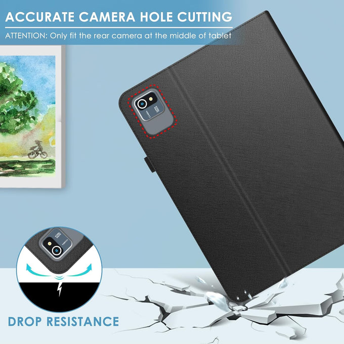 DETUOSI PU Leather 10.1 Inch Tablet Case with Rear Camera Hole, Black