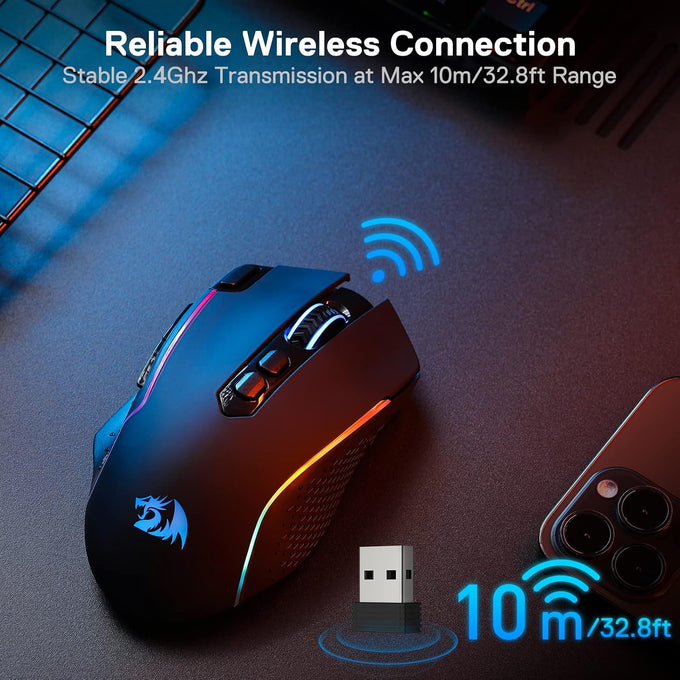 Redragon M810 PRO Wireless RGB Gaming Mouse 10000 DPI Remapping Keys