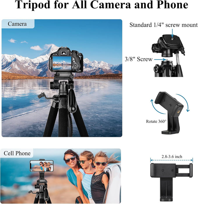 VICTIV 74” Camera Tripod, Tripod for Camera and Phone with Phone Holder