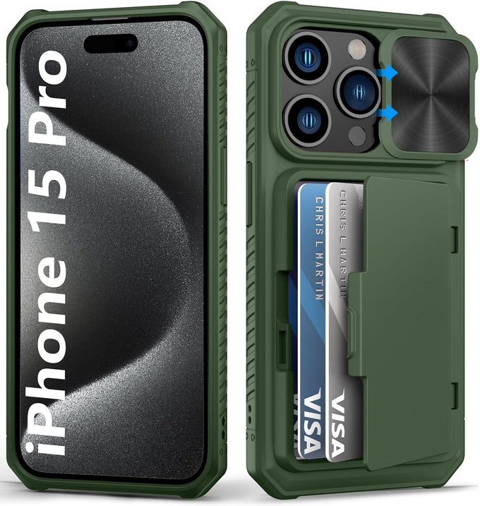 BXYJY for iPhone 15, iPhone 14, iPhone 13 Wallet Case, Card Holder, Green