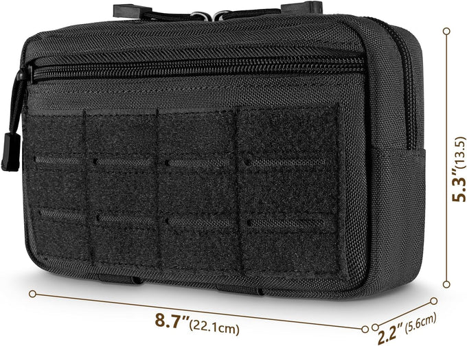 FRTKK Tactical Molle Admin Pouch Utility Laser Cut EDC Tool Pouch Bag Horizontal Modular Pouches Include US Flag Patch and Keychain