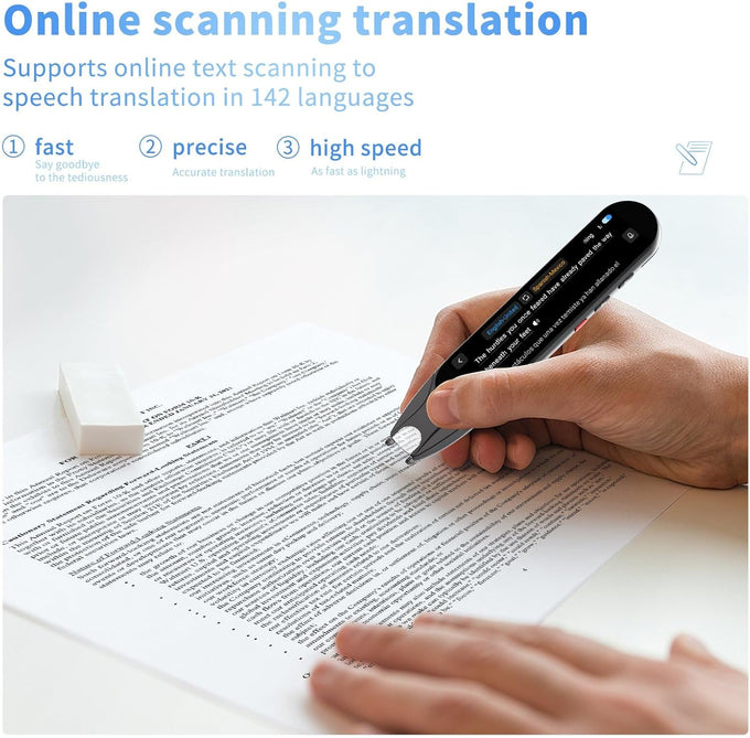 Scan Translator Pen, Language Translator Device, Dyslexia Tools with 142 Online/10 Offline Languages, Text to Speech Reading Pen for Learning Difficulties, Language Learners and Elderly Users