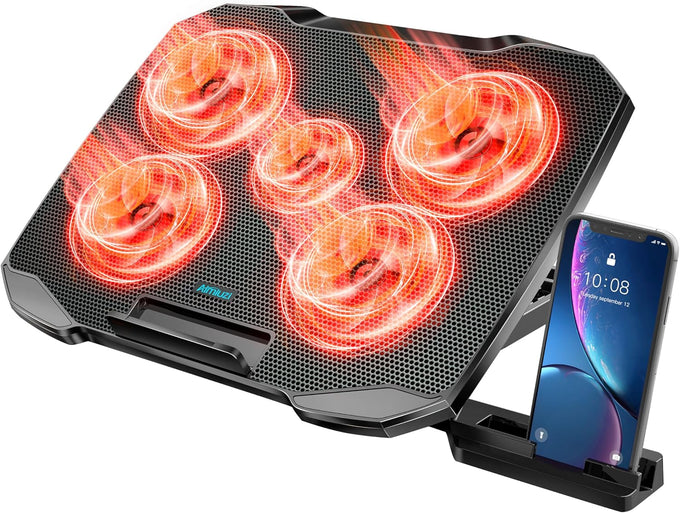AIMIUZI Laptop Cooling Pad, Gaming Laptop Cooler with 9 Quiet Fans, Laptop Cooling Stand for 12-17 Inch, Laptop Computer Fan with 5 Height Adjustable,2 USB Ports,1 Phone Stand