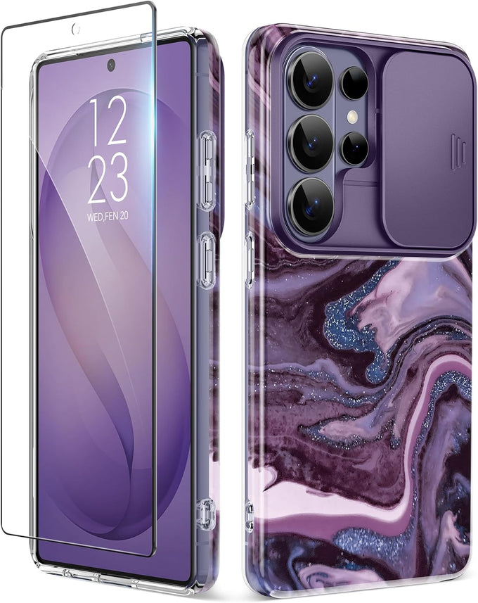 GVIEWIN for Samsung Galaxy S26 Ultra Case with Slide Camera Cover Marble