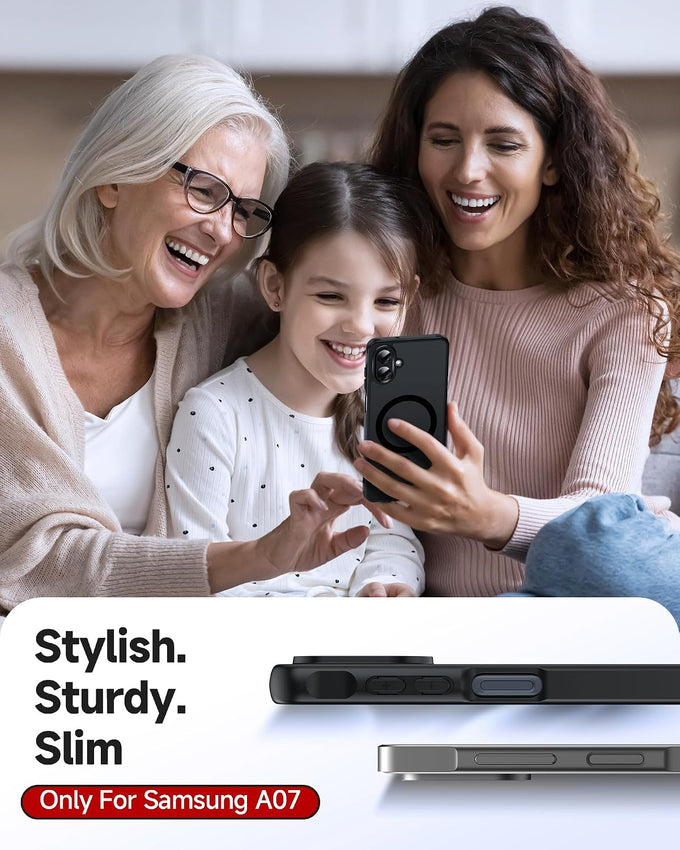 LeYi for Samsung A07 Phone Case [Magnet Fit] Slim Frosted Translucent Black