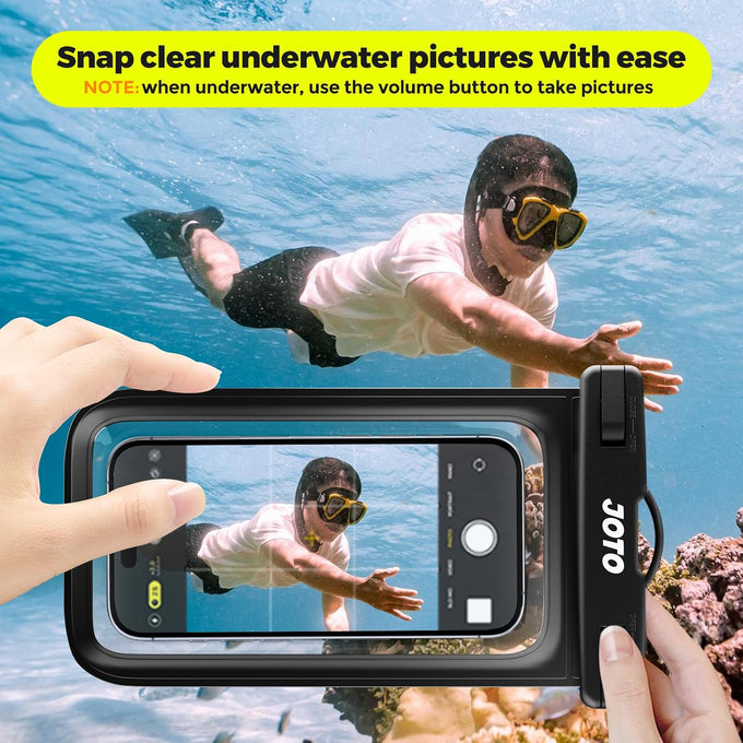 JOTO 2 Pack Waterproof Phone Pouch, Universal IPX8 Dry Bag up to 7" -Black