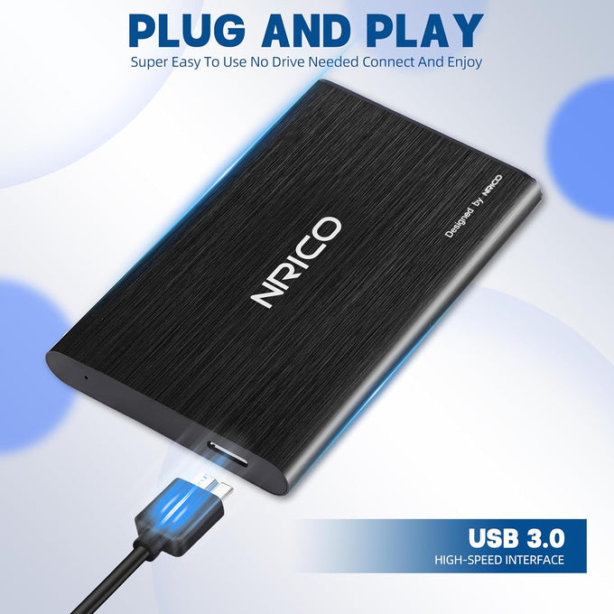 NRICO Ultra Slim 750GB Portable External Hard Drive USB3.0 HDD Storage Compatible for PC, Desktop, Laptop,Mac,PS4, Xbox one (Black, 750, GB)