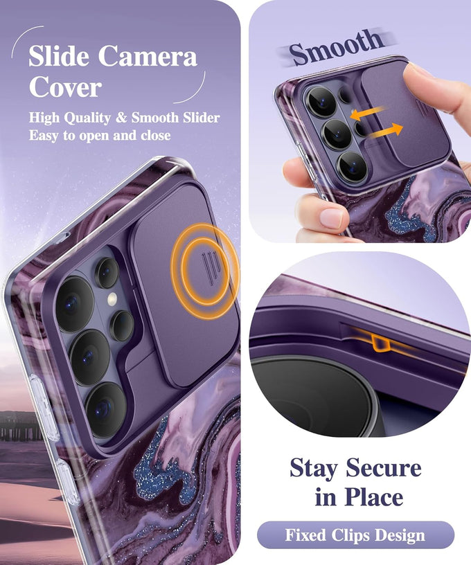 GVIEWIN for Samsung Galaxy S26 Ultra Case with Slide Camera Cover Marble
