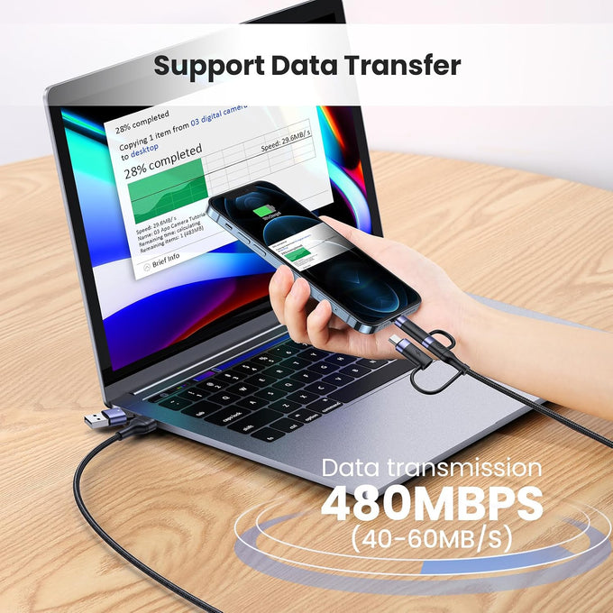 3-in-1 USB C Multi Fast Charging Cable 60W 4FT Nylon Multi Charger