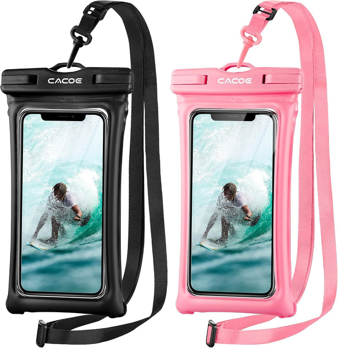 CACOE Floatable Waterproof Phone Pouch 2 Pack Up to 7.0",Black+Green