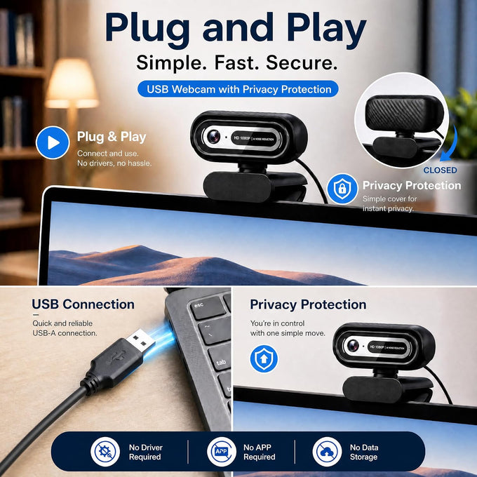 1080P Webcam for PC,90°FOV Web Camera with Noise-Canceling Microphone, USB Plug-and-Play Computer Camera, 30FPS &Privacy Cover Web Cam for Online Calling/Conferencing, Laptop/PC
