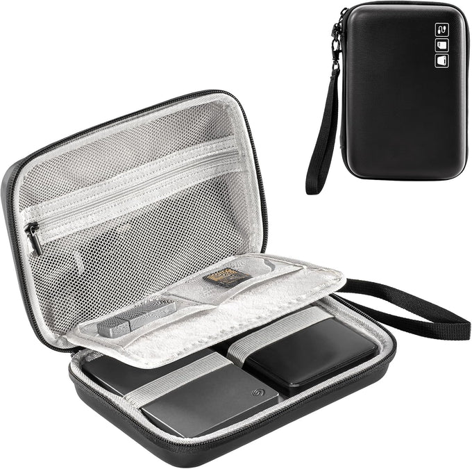 ProCase Hard Drive Case for Canvio Basics Western Digital WD Elements My Passport Seagate Portable Backup Plus Slim 1TB 2TB 3TB 4TB USB 2.5, Portable External Case for 2 Hard Drives -Black