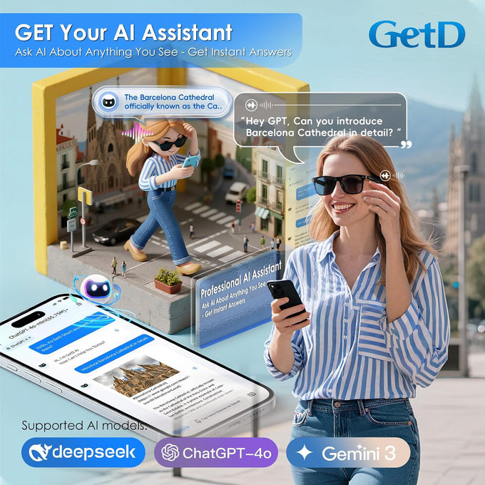 GetD AI Glasses, Smart Glasses Powered by ChatGPT, Real-Time AI Translation