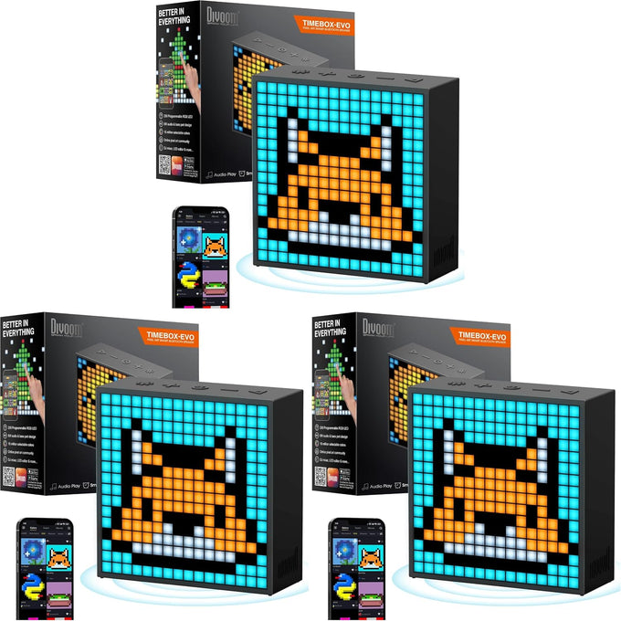 Divoom TimeBox Evo -- Pixel Art Bluetooth Speaker with 16x16 LED Display APP Control - Cool Animation Frame & Gaming Room Setup & Bedside Alarm Clock- Black