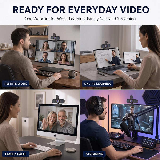 1080P Webcam with Microphone and Privacy Cover Plug&Play