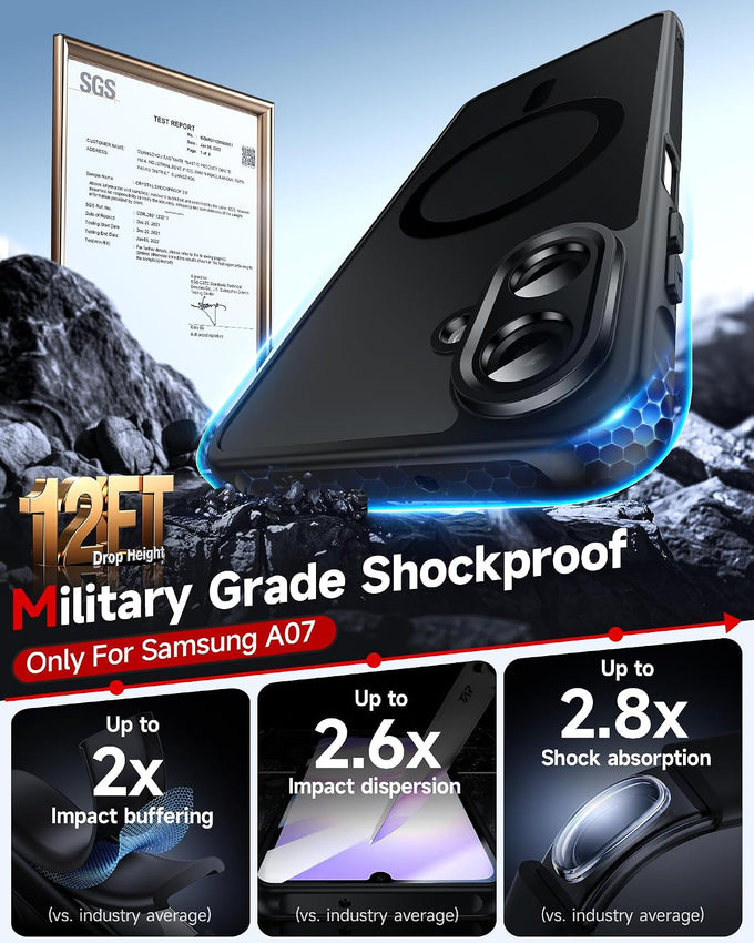 LeYi for Samsung A07 Phone Case [Magnet Fit] Slim Frosted Translucent Black