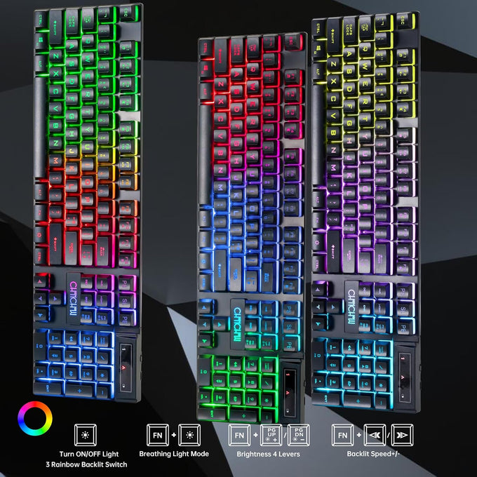 CHONCHOW USB Wireless Gaming Keyboard and Mouse Combo, RGB Backlit, 2.4GHz
