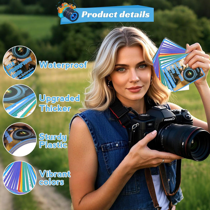 OCQOTAT Photography Cheat Sheet for DSLR Camera Accessories for Canon Nikon Sony,Quick Reference Cards Photographers Book for Beginners,Settings,Exposure, Modes,Composition,Lighting, etc.4×3 Inch