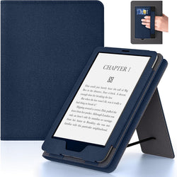 6in Tablet Case with Stand and Hand Strap,Incompatible with Old Version, Durable Synthetic Leather Cover with Auto Sleep Wake, Dark Blue