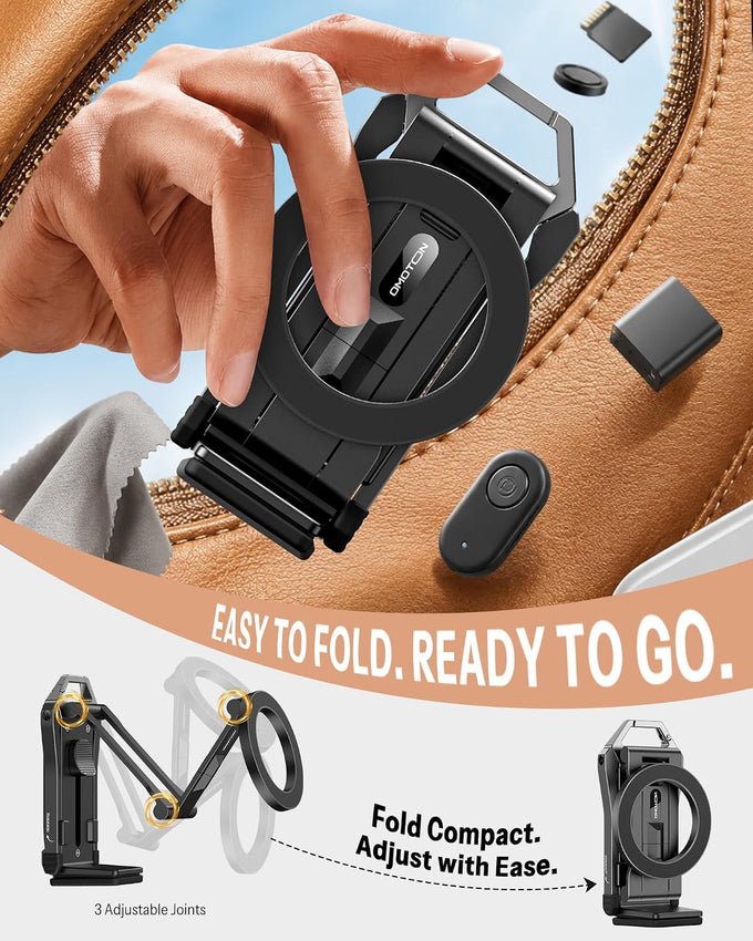 OMOTON TP02 Magnetic Phone Tripod for MagSafe, 360° Pivot, Clamp & Stand