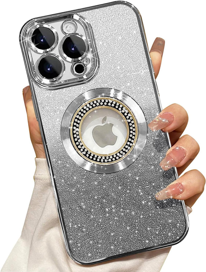 Misscase for iPhone 13 Pro Max Magnetic Glitter Case Compatible with MagSafe,Full Protection Slim Shockproof Anti-Scratch Case with Camera Lens Protector Logo View Dust-Proof Net for Women Gold