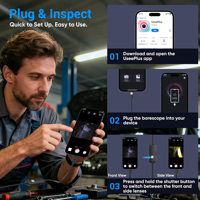 [Dual-Lens] Endoscope Camera with Light,1920P HD Borescope Inspection Tools