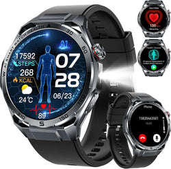 1.53" Military Smart Watch for Men with LED Flashlight & Bluetooth Calls