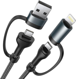4 in 1 Charging Cable, USB C Lightning Adapter USB C to USB C 60W PD [Fast Charging & Data Sync] 4 in 1 Multi Charger for iPhone 16 15 14 13 12,MacBook Pro 2023 iPad mini 6/Pro,Samsung Galaxy S22 S21