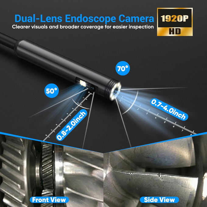 [Dual-Lens] Endoscope Camera with Light,1920P HD Borescope Inspection Tools